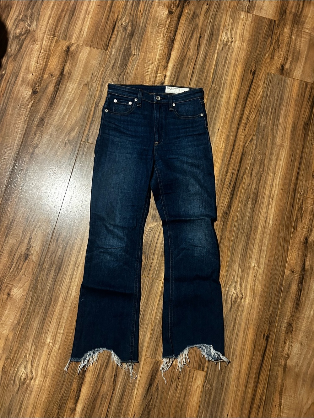 rag & bone Dark Blue Frayed Hem Jeans